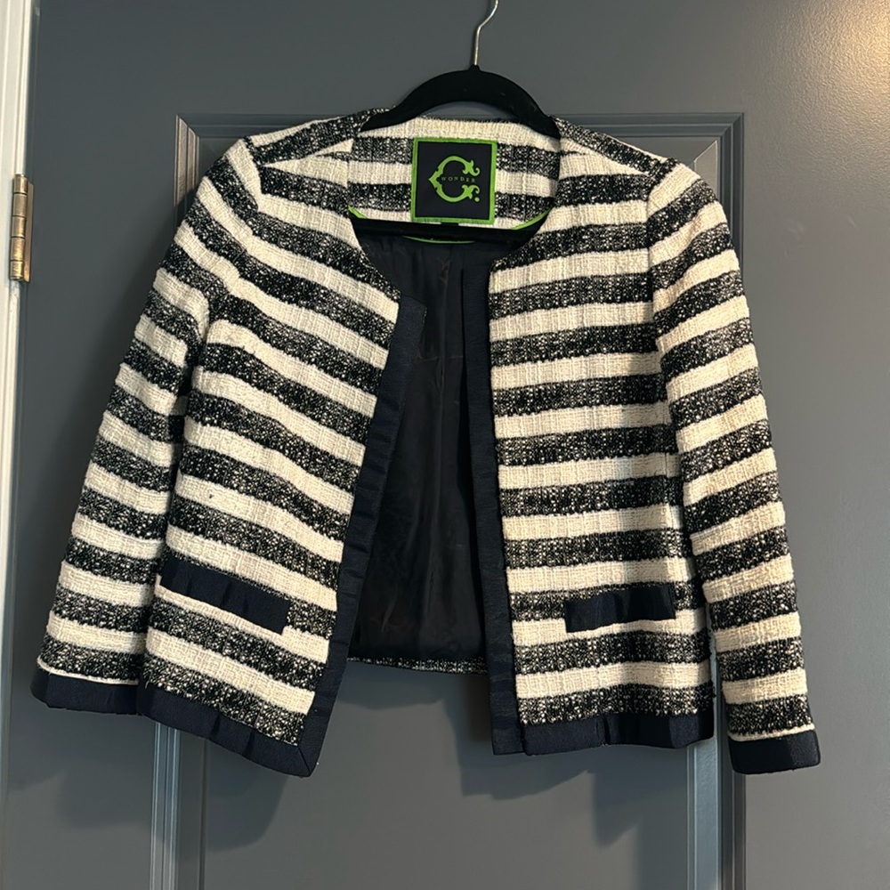 C Wonder, Navy and White Striped Blazer, Size 2